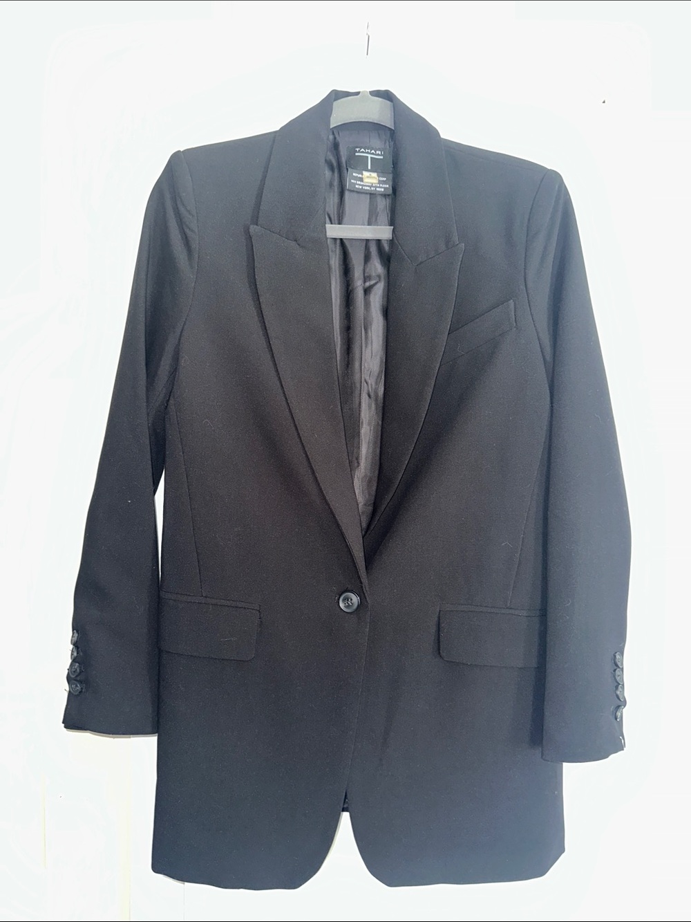 Tahari ASL Black Single-Button Tailored Blazer with Notched Lapel
